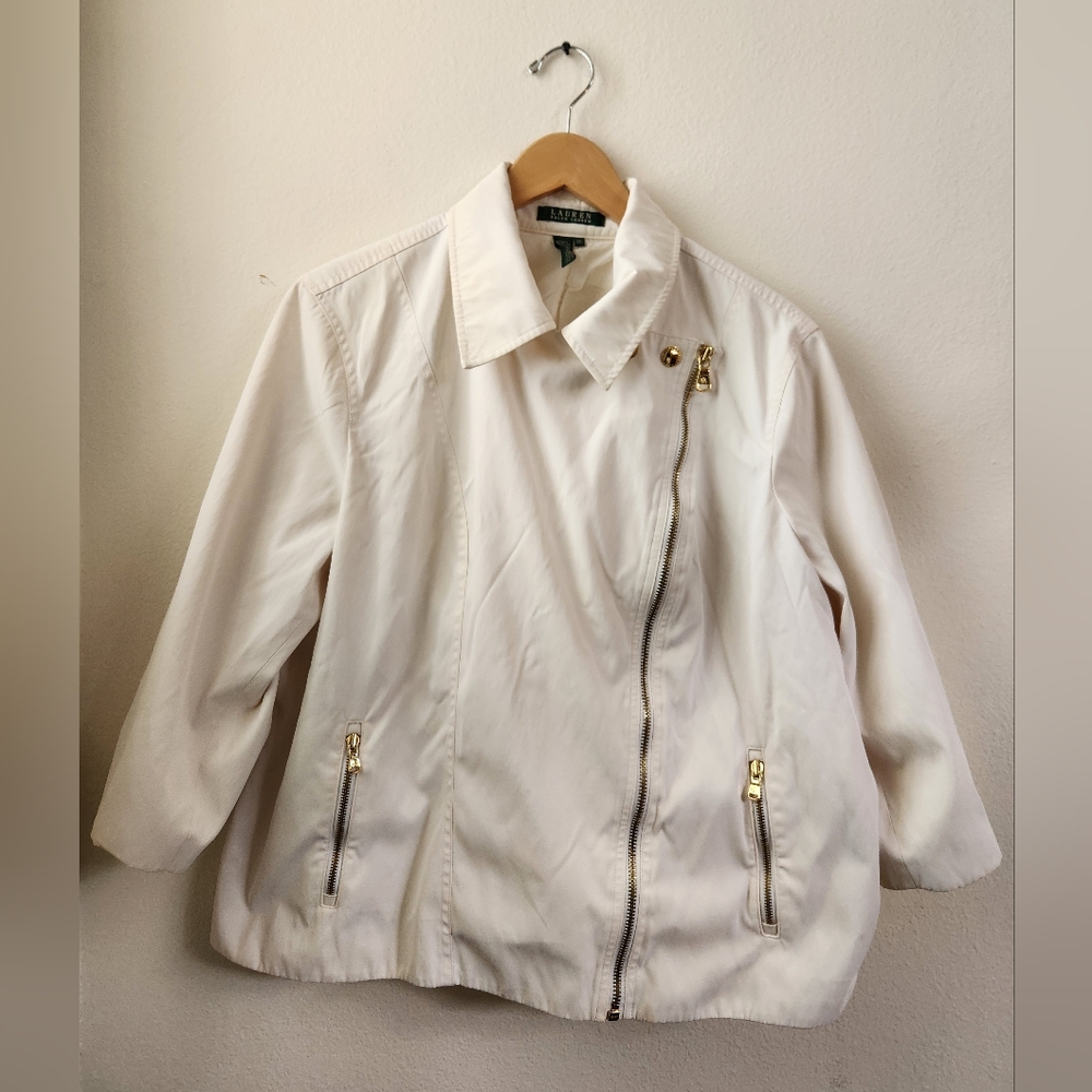 Vintage Lauren Ralph Lauren Women's Motorcycle Moto Jacket White Ivory 2X
